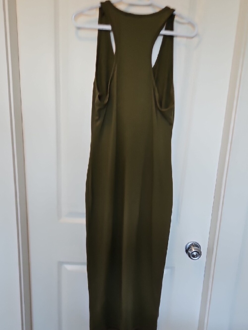 Olive Racerback Midi Tank Dress with Button Front - Picture 6 of 7